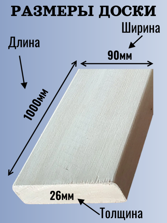 Доска на полок липа Экстра 26мм/90мм/1,0м
